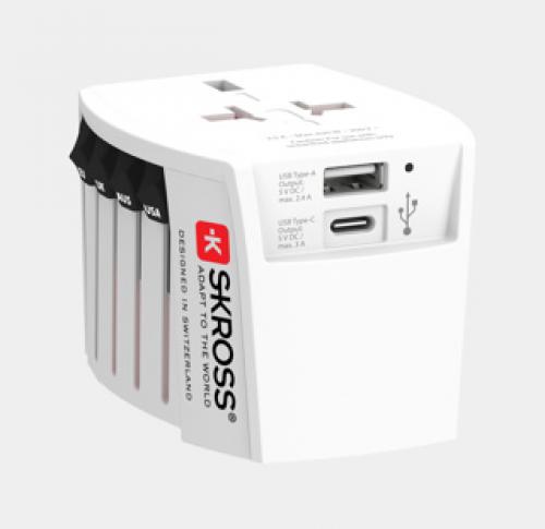 SKROSS World Travel Adapter MUV 2-pole With USB A And C White
